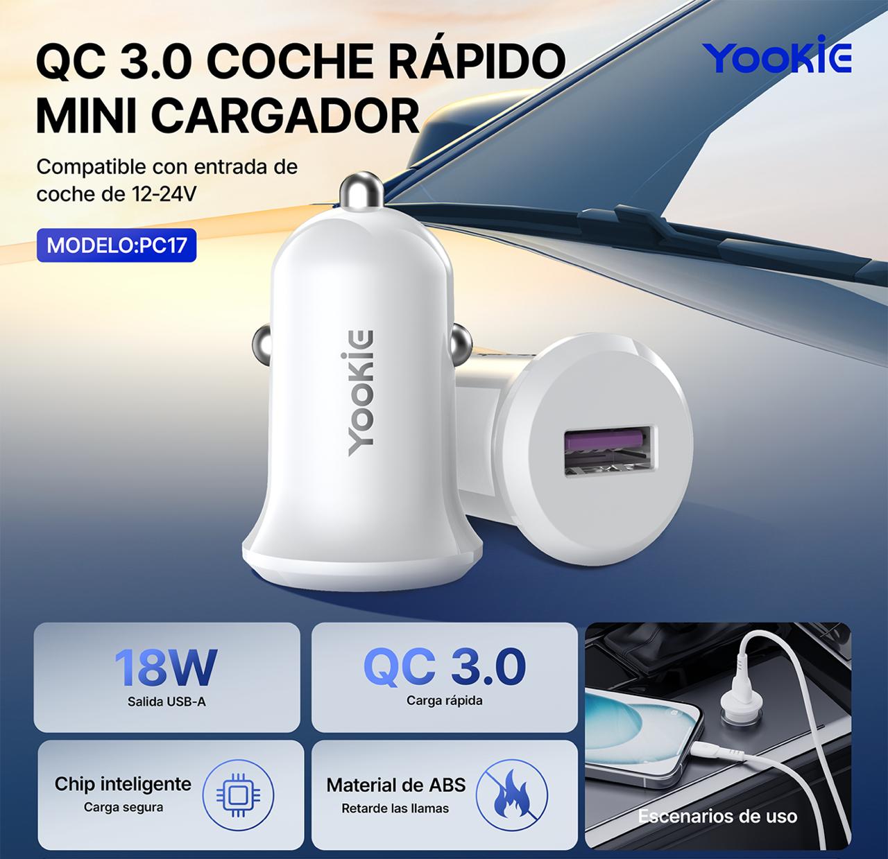 CARGADOR DE COCHE RAPIDO ORIGINAL PC17