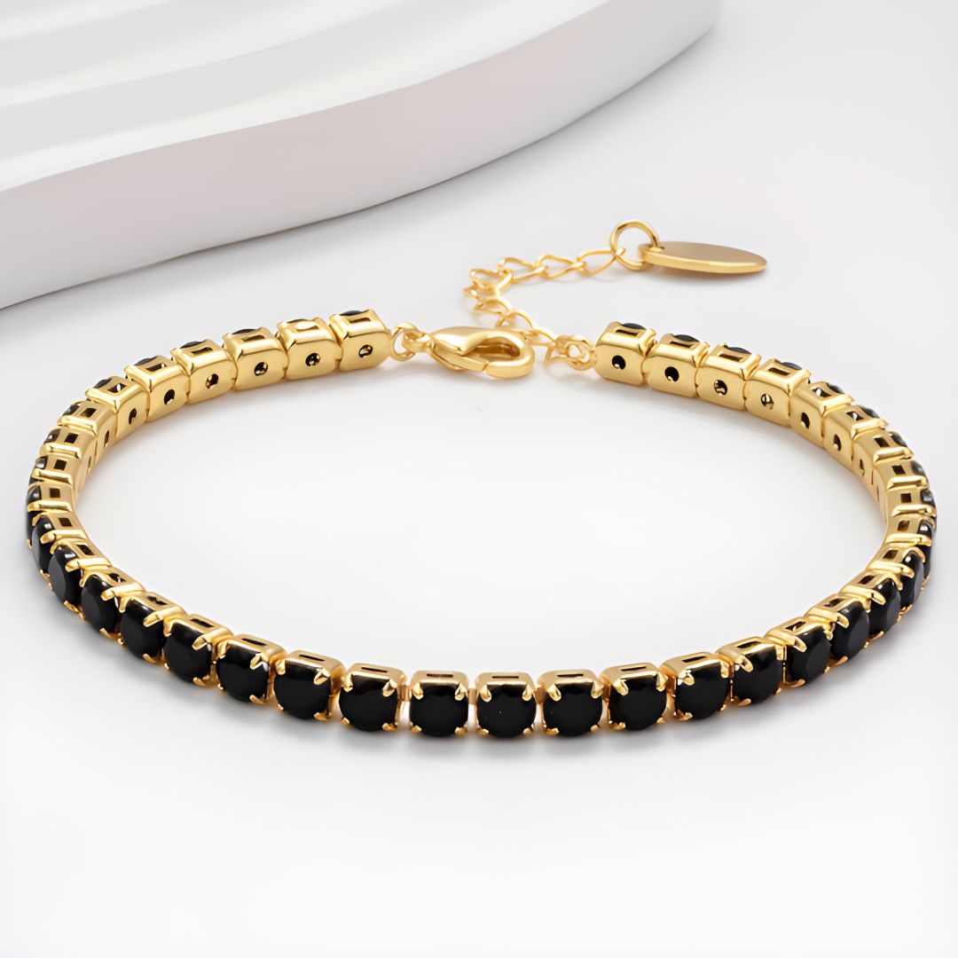 PULSERA EN RODIO CON GEMAS NEGRAS