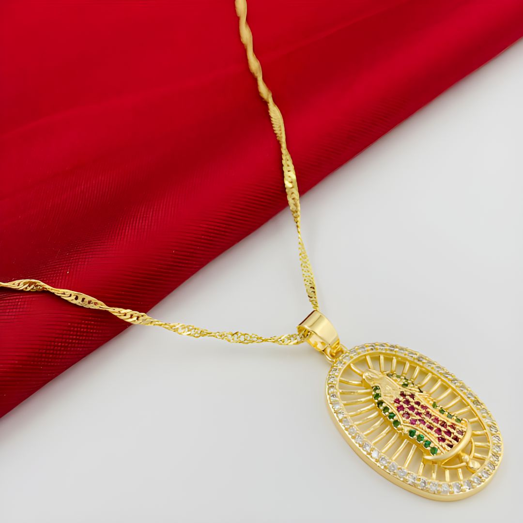 CADENA Y DIJE  VIRGEN GUADALUPE GEMAS