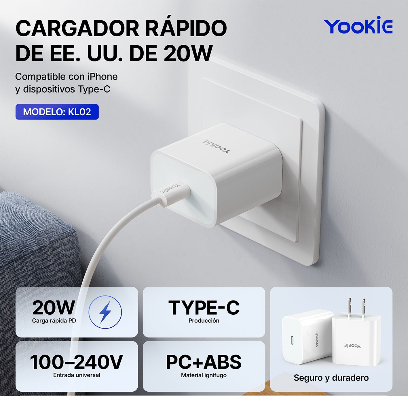 CARGADOR RAPIDO 20W KL-02