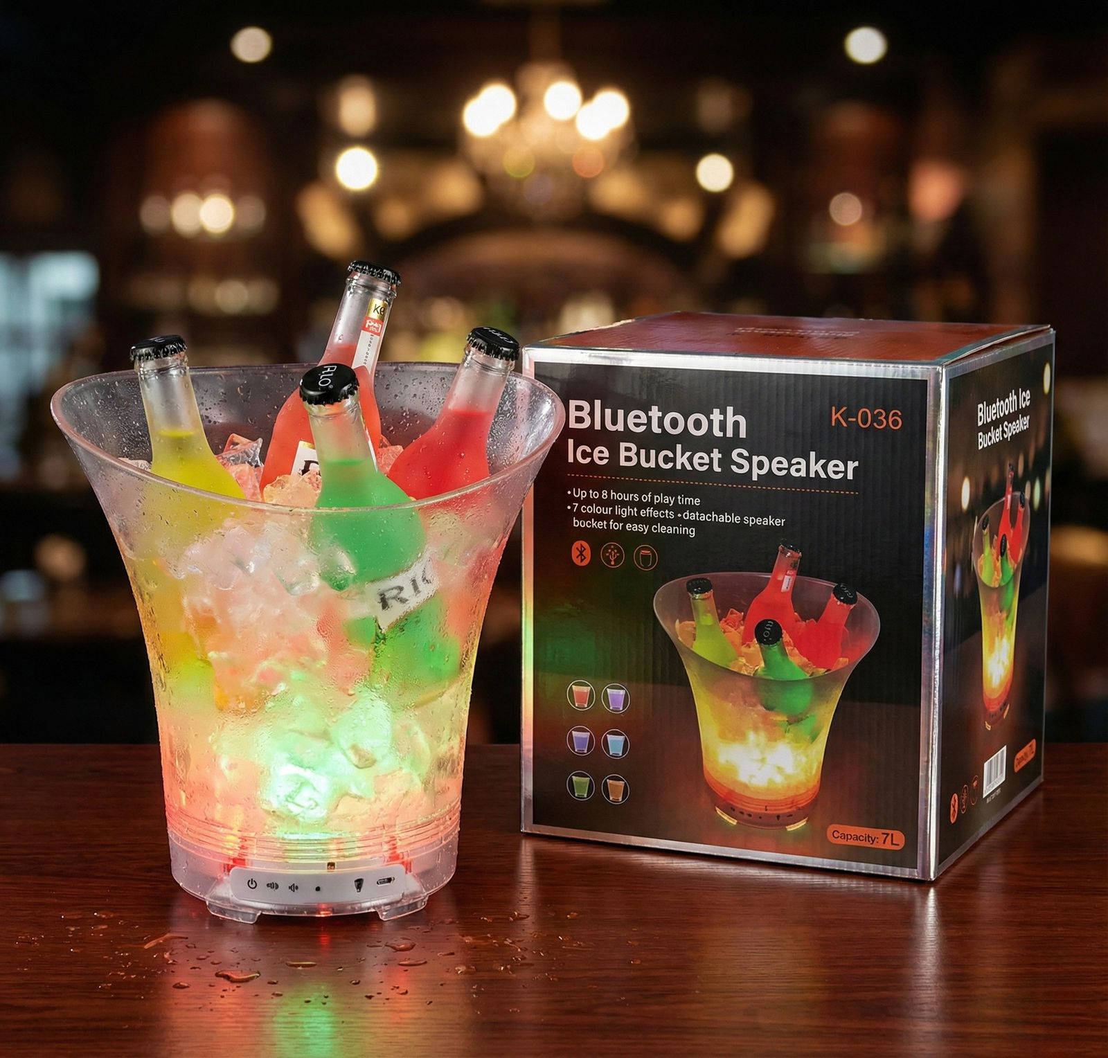 HIELERA CON BOCINA LUCES RGB