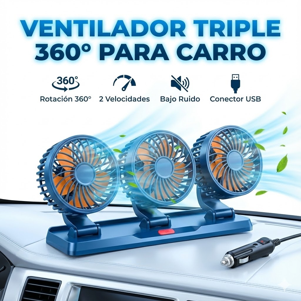 VENTILADOR TRIPLE PARA CARRO USB